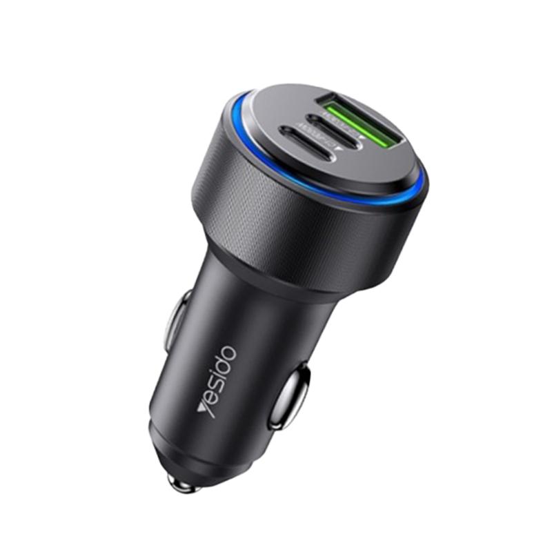 Auto punjač YESIDO Y50 PD 30W Fast Charge sa 3 izlaza crni