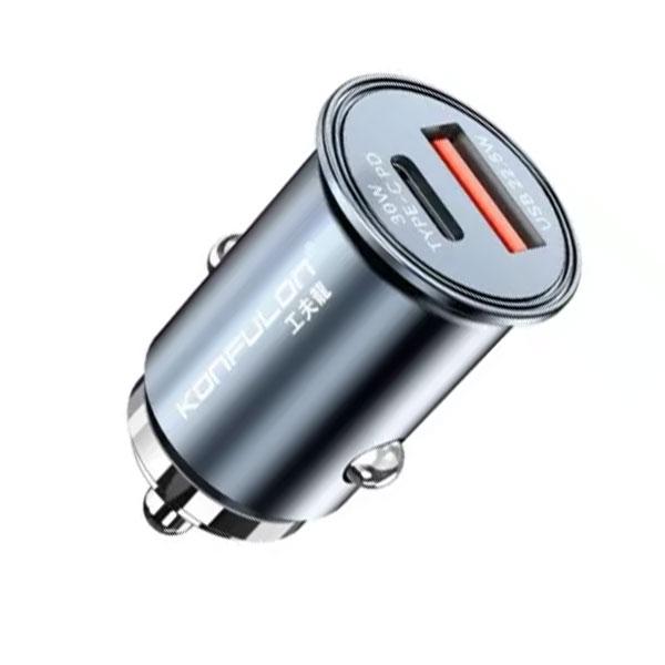 Auto punjač KONFULON C80Q USB-A 22.5W + USB-C PD 30W crni