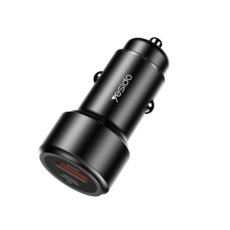 Auto punjač YESIDO Y42 PD 42W QC 3.0 Fast Charge crni