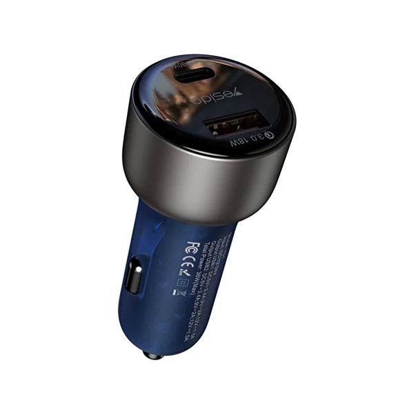 Auto punjač YESIDO Y52 48W Fast Charge sa 2 izlaza crni