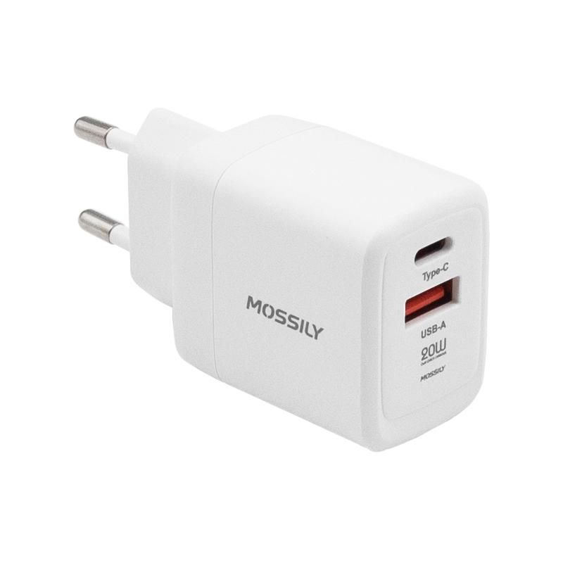 Punjac MOSSILY JT-G20U + USB Type-C 20W PD + QC 3.0 2 u 1 beli