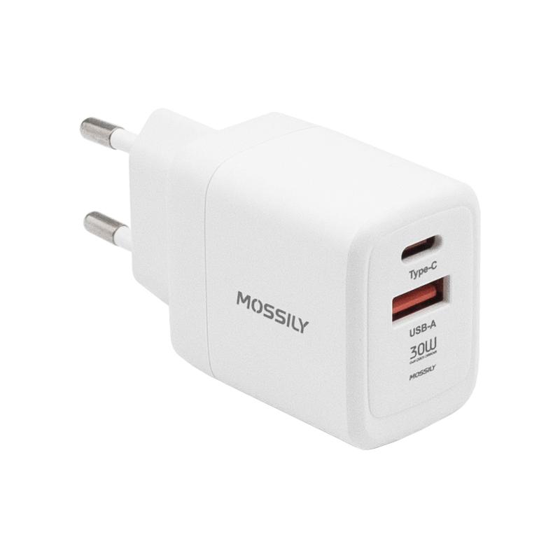 Punjac MOSSILY JT-G30U USB-A + Type-C 30W PD + QC 3.0 beli