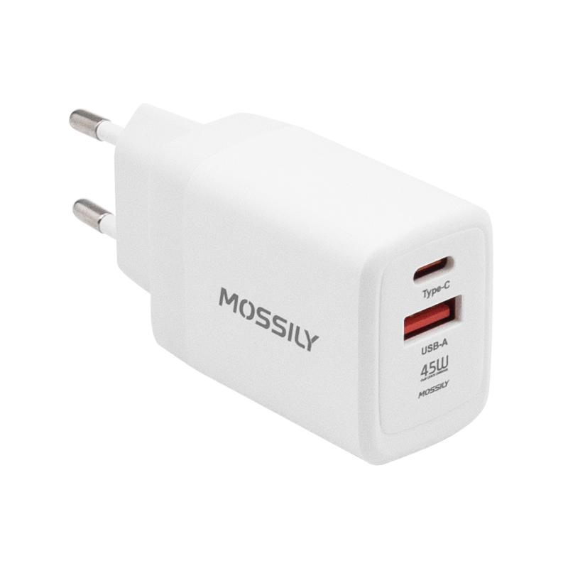 Punjac MOSSILY JT-G45P USB-A + Type-C 45W PD + QC 3.0 beli