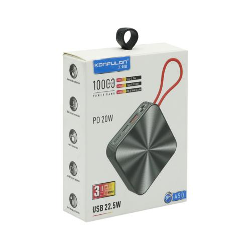 Power Bank KONFULON 10000mAh A5Q USB/PD 22.5W/20W sa Type-C kablom crni