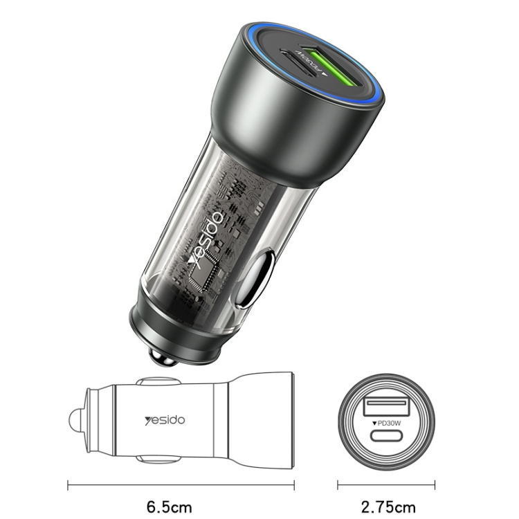 Auto punjač YESIDO Y49 30W Fast Charge providni