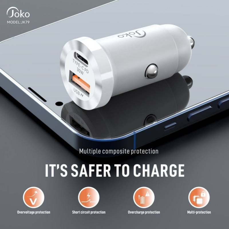Auto punjač JOKO JK-79 3A, QC3.0 22.5W, PD 30W crni