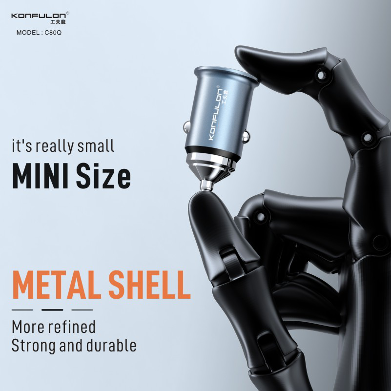 Auto punjač KONFULON C80Q USB-A 22.5W + USB-C PD 30W crni