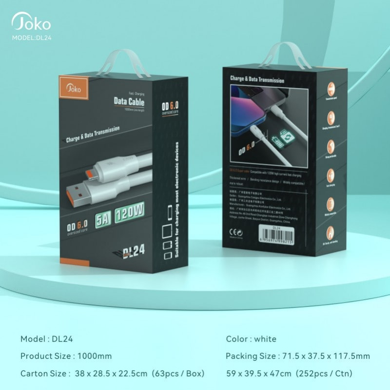 USB CABLE JOKO DL24 Lighting 5A 120W 1M beli